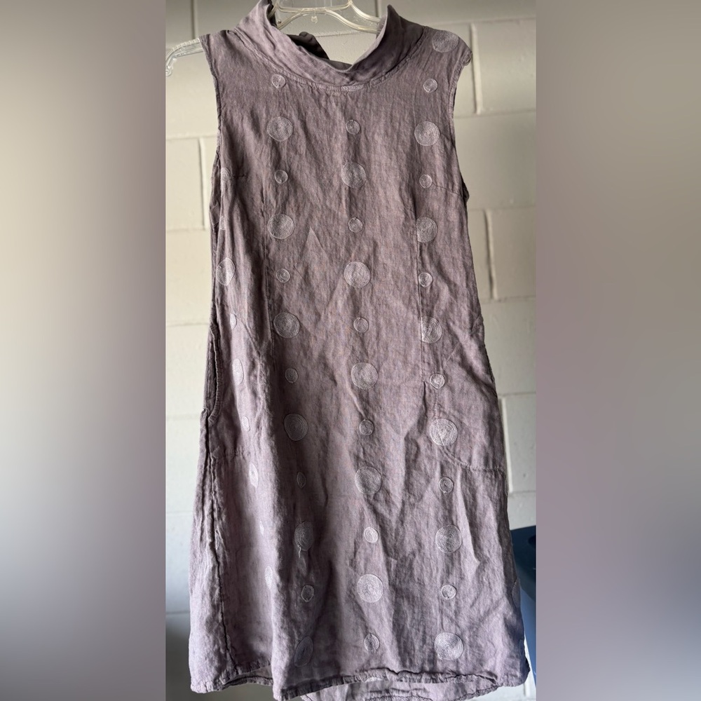Lina Tomei Italian Linen Sleeveless Embroidered Dress summer gorgeous Size S